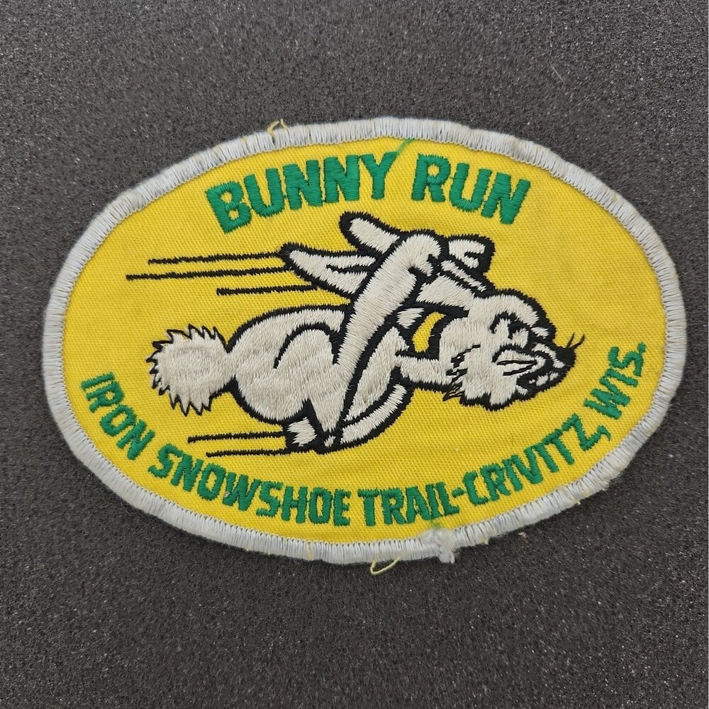 Patch Bunny Run Crivitz Wi Embroidered Sew On Iron 1970's Vintage 5.5" X 4"